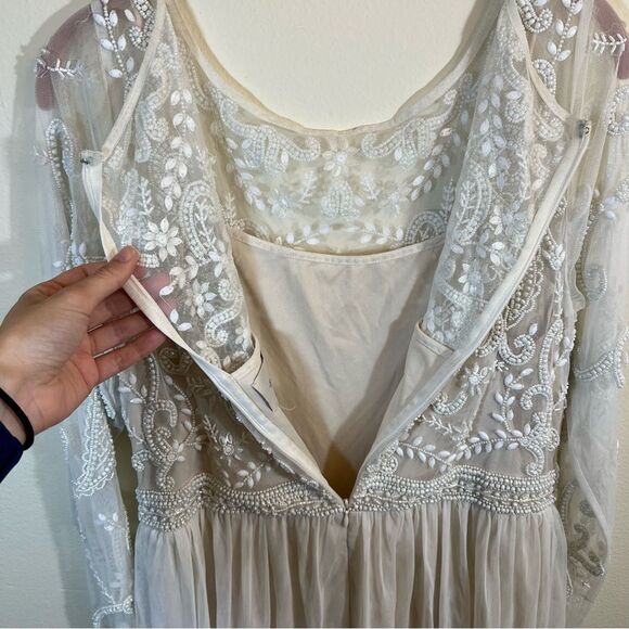 BHLDN Anthropologie Sinclair Beaded Long Sleeve Wedding Dress 14 - Picture 14 of 16